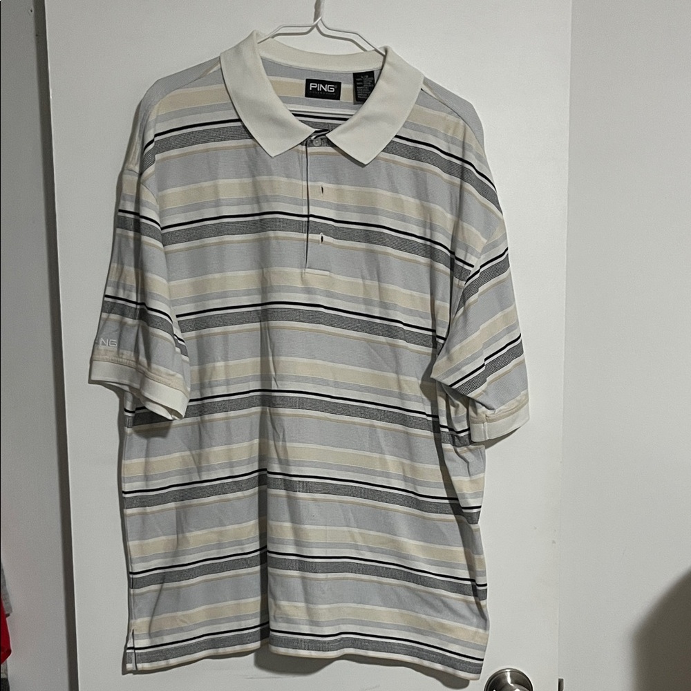 Ping Men's Polo Shirt - Cream, Gray, and White Stripes